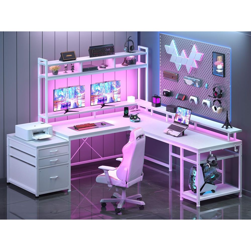 Desk Setup With 2 Monitors - 104-inch L-vormig bureau voor thuiskantoor voor