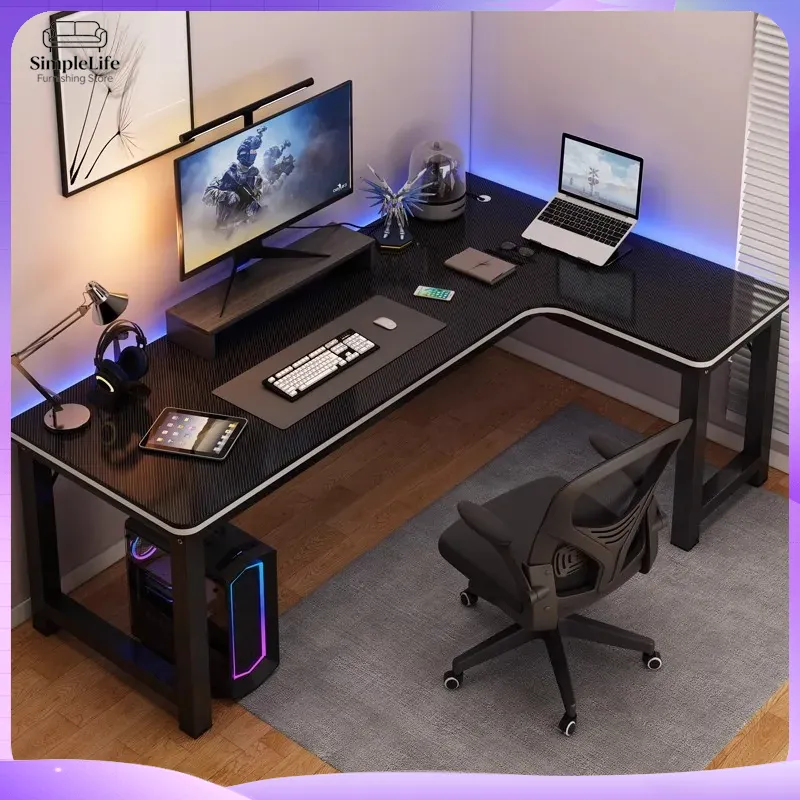 Desk Setup Dual Monitor And Laptop - Hoekbureau voor gaming, computerbureau voor pc