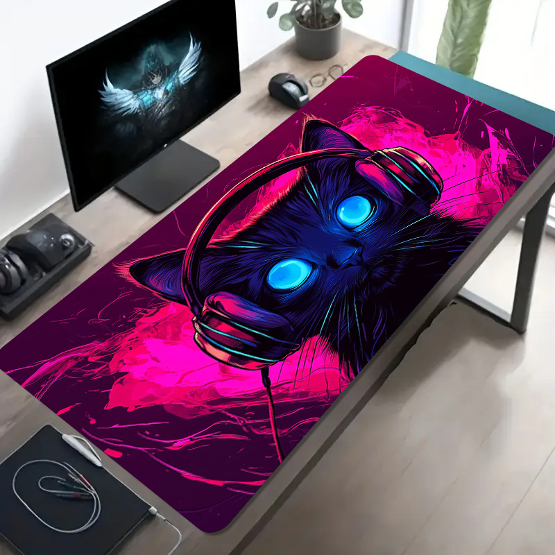 Desk Setup For Office - Neon Glowende Katten Headset Uitgebreide Gaming