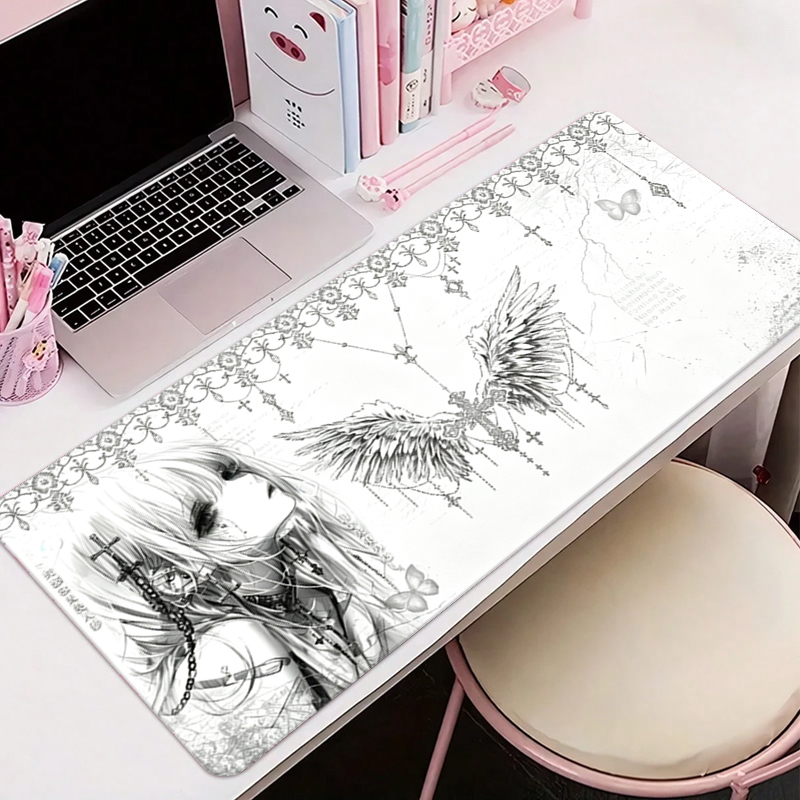 Desk Setup Mat - Leren muismat Zwart Wit Anime Esthetiek