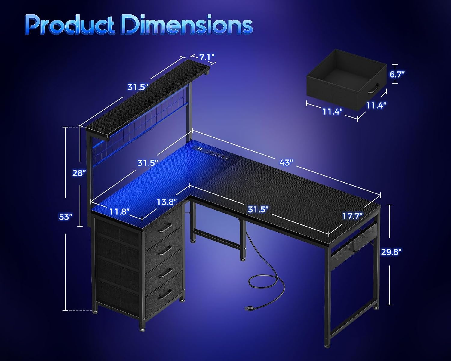 Desk Setup Game - L-vormige gamingtafel met plank & 4