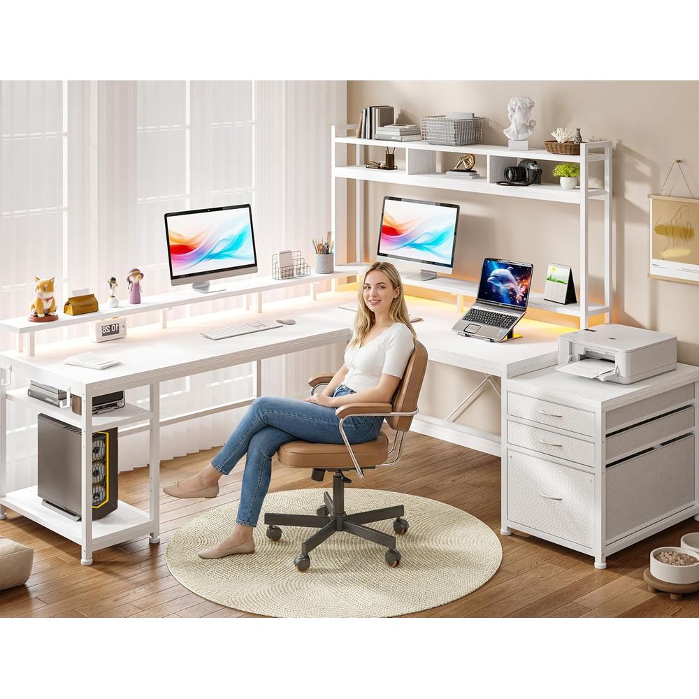 104-inch L-vormig bureau voor  - Desk Setup With 2 Monitors recensie en prijs