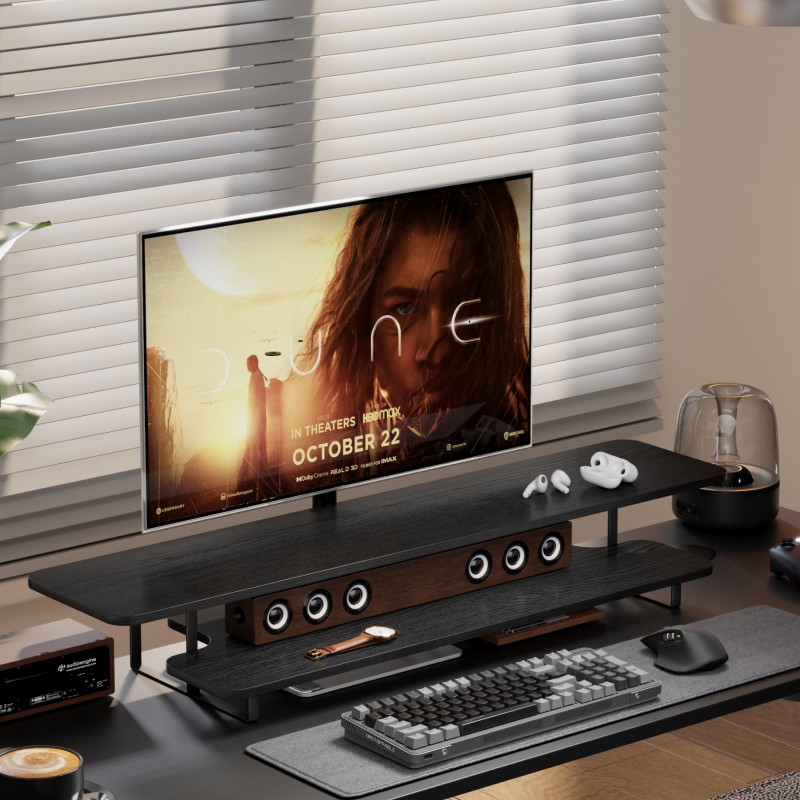 Monitorstandaard met walnoot a - Desk Setup For Laptop And Monitor recensie en prijs