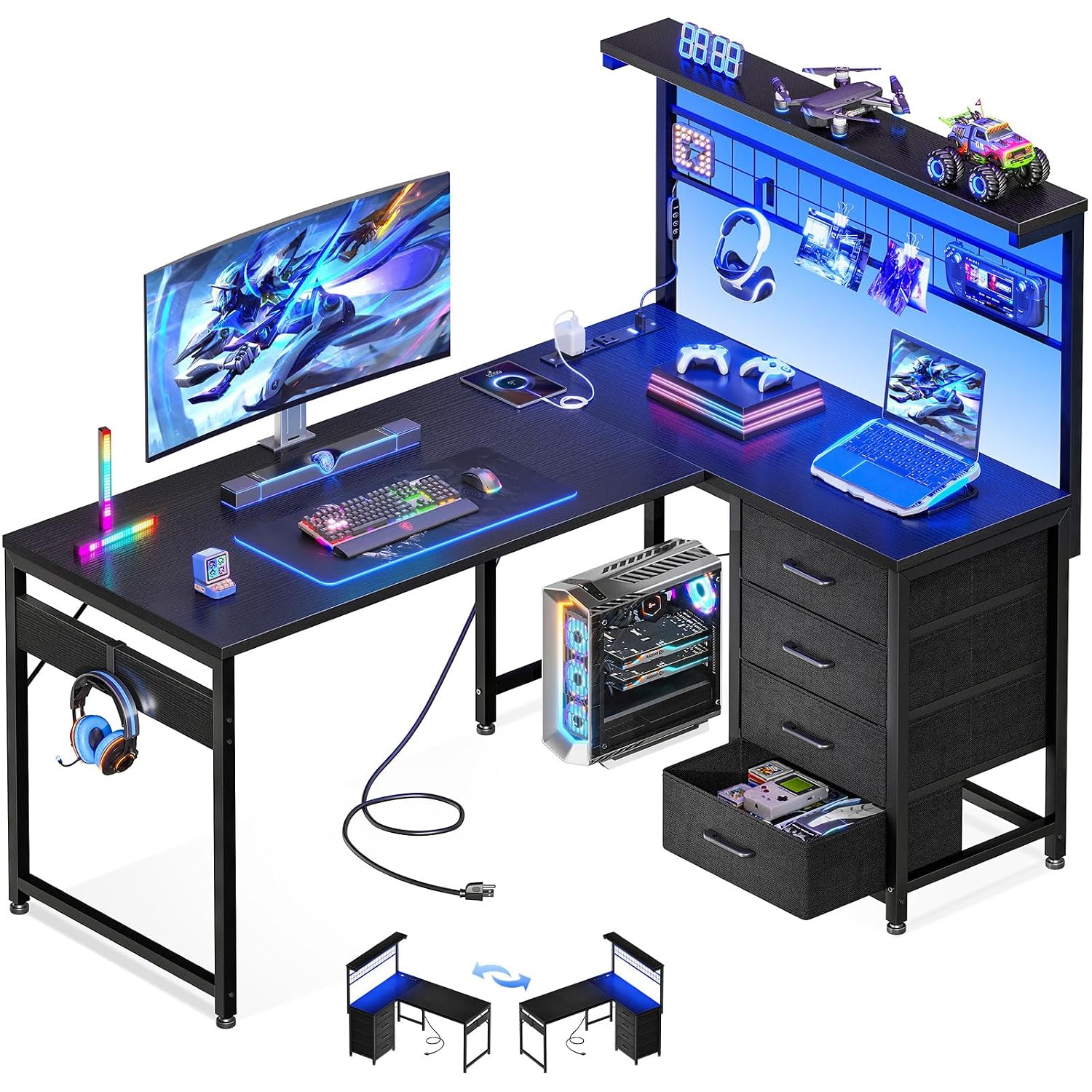 L-vormige gamingtafel met plan - Desk Setup Game recensie en prijs